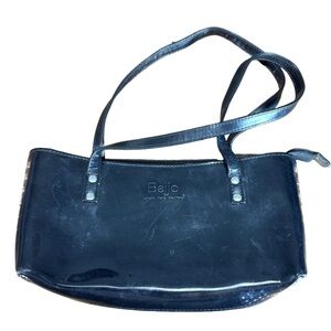 Beijo Black Patent PVC Shoulder Bag Studded Sides Logo Tote